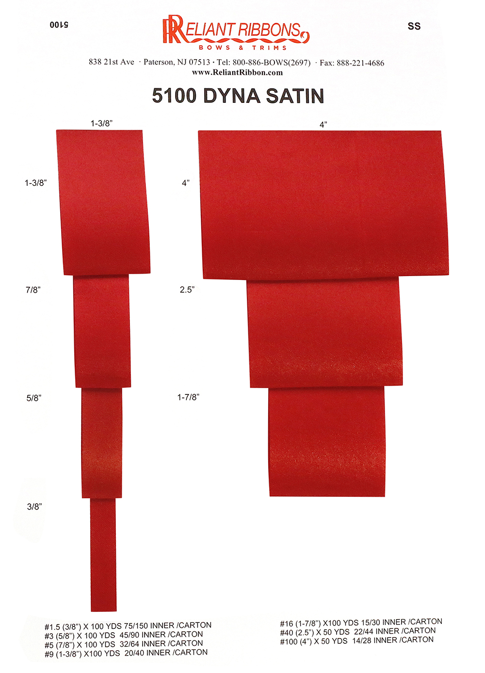 Red Single Face Decorative Satin Ribbon 100 Yards 7/8
