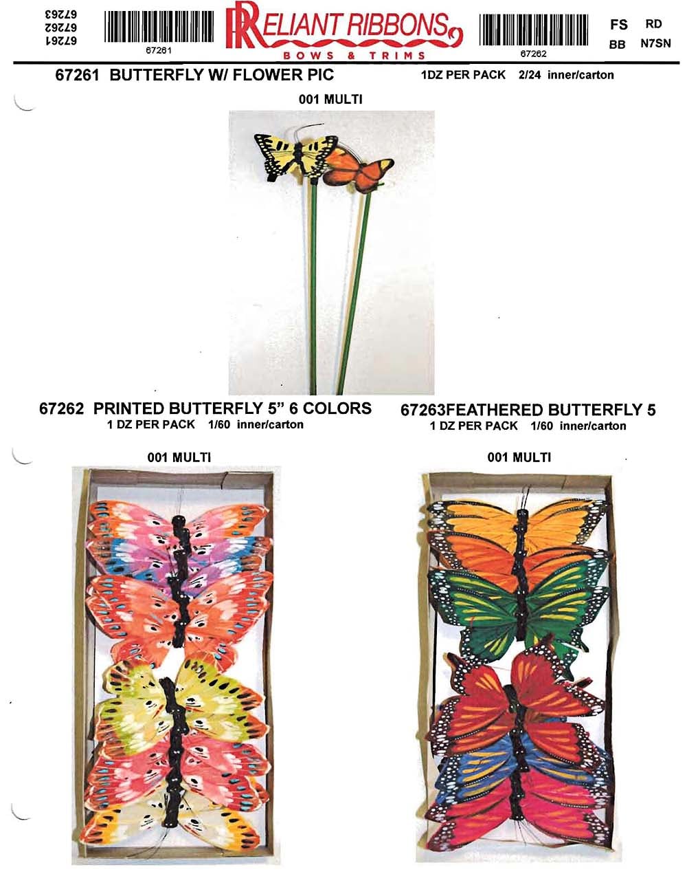 Floral Accessories - Printed Butterfly 5in6/c Rd, Multi, 5 Inch