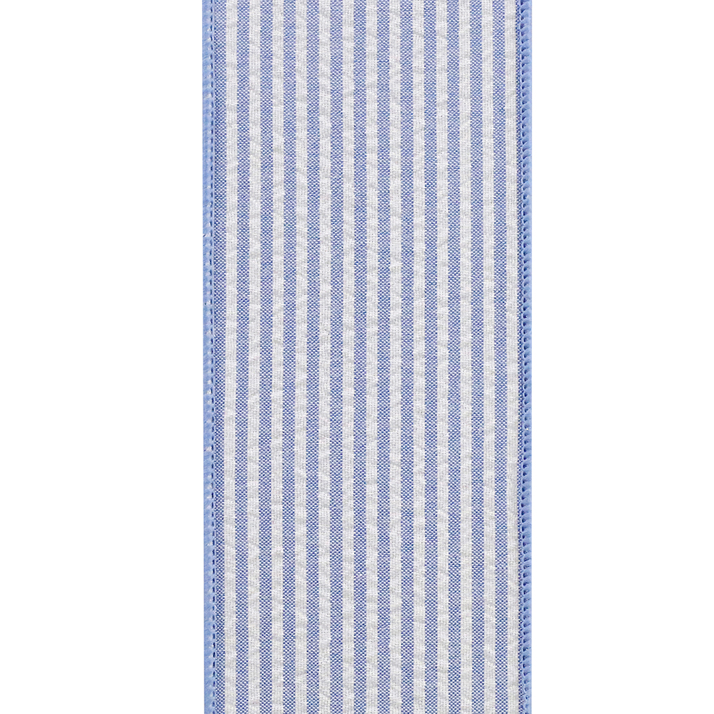 Ribbon - Seersucker Stripe Wired Edge, Blue, 2-1/2 Inch, 10 Yards