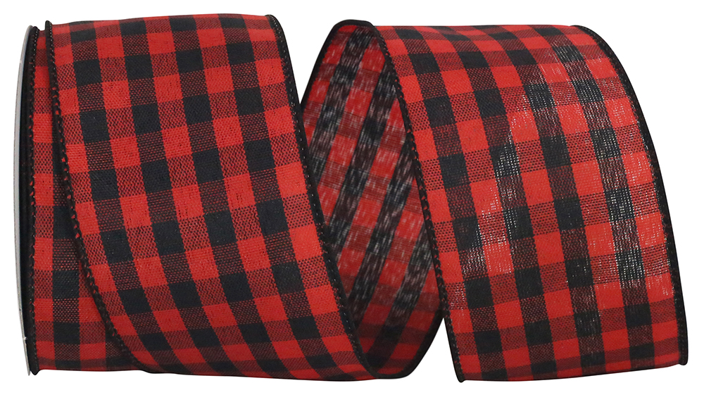 Ribbon Traditions Buffalo Plaid Red and Black Wired Ribbon 2 1/2 by 10  Yards