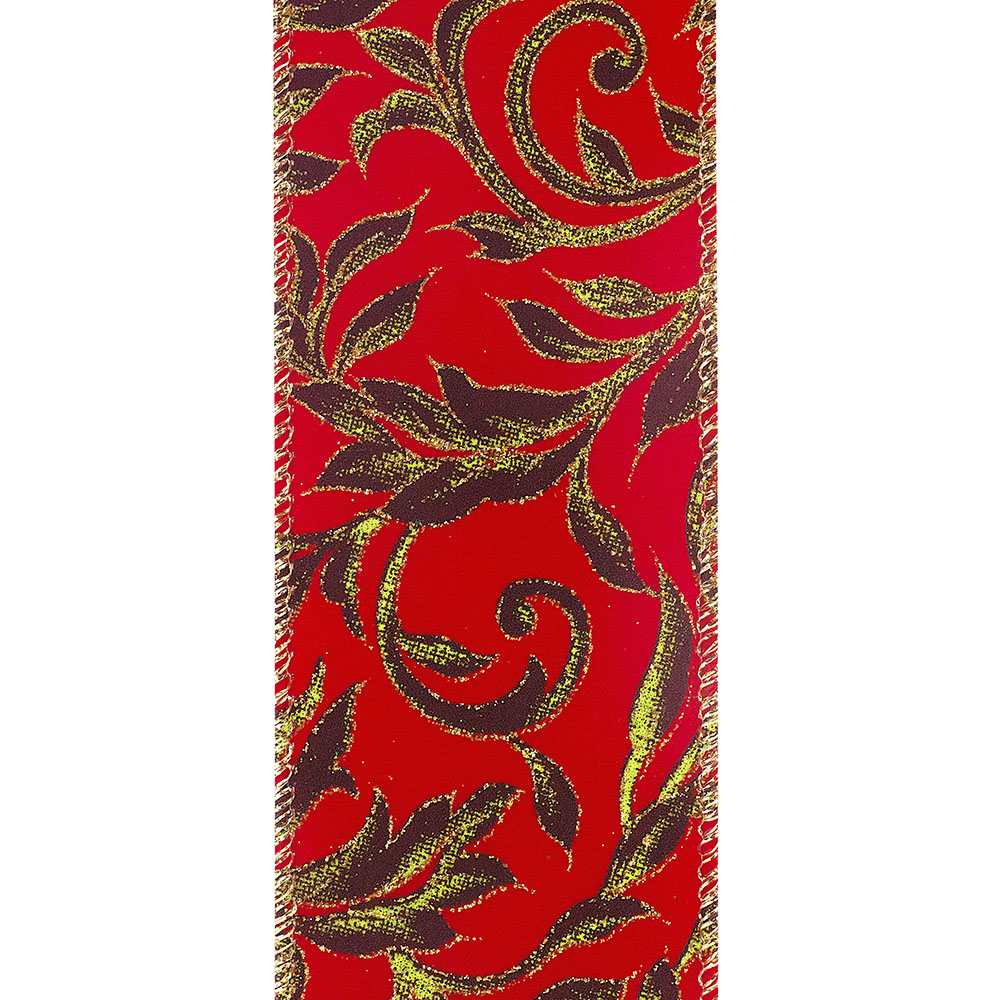 Woven Luster Wired Christmas Ribbon, Red, 1-1/2-inch, 10-yard 