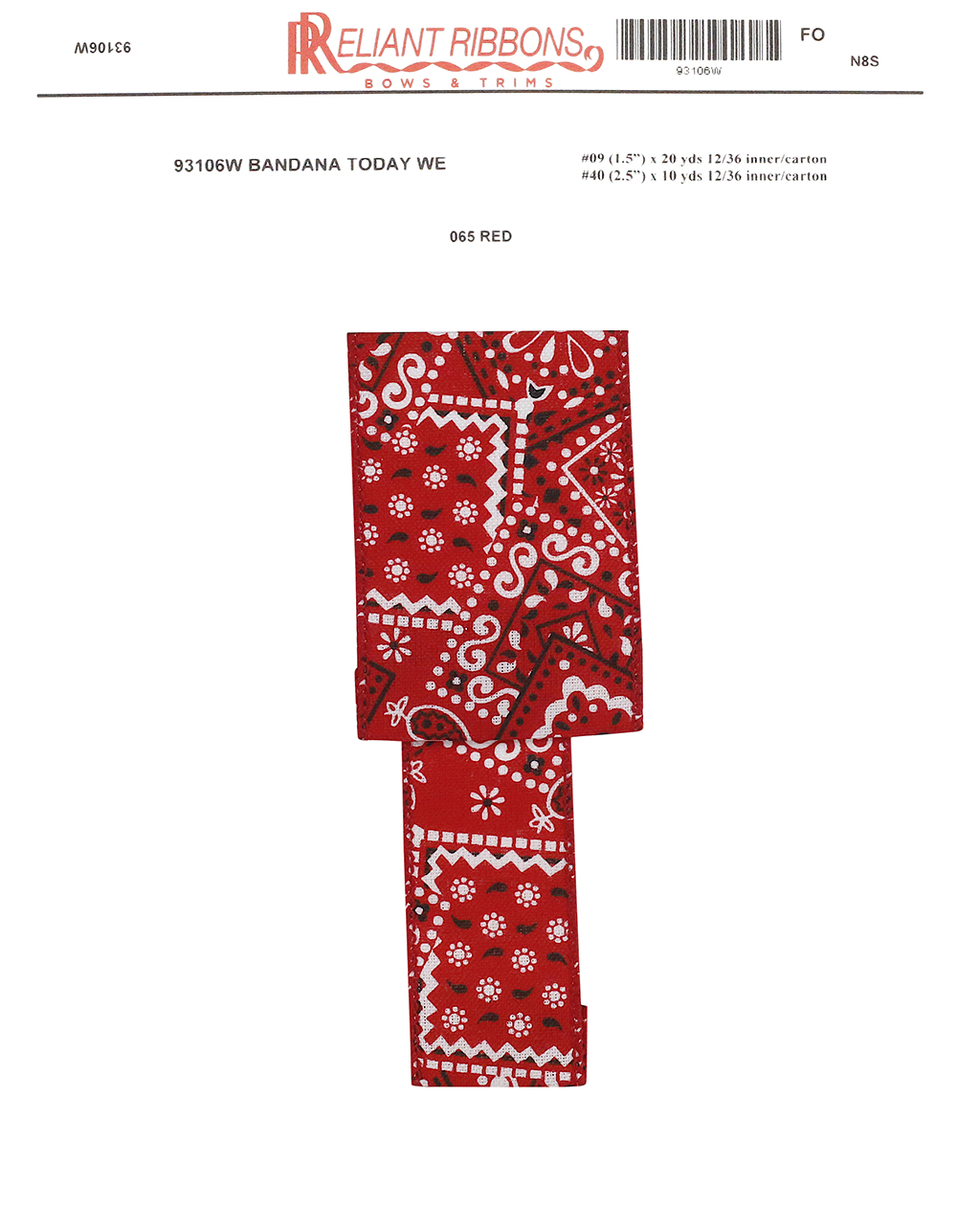 Ribbon - Bandana Today Wired Edge, Red, 2-1/2 Inch, 10 Yards