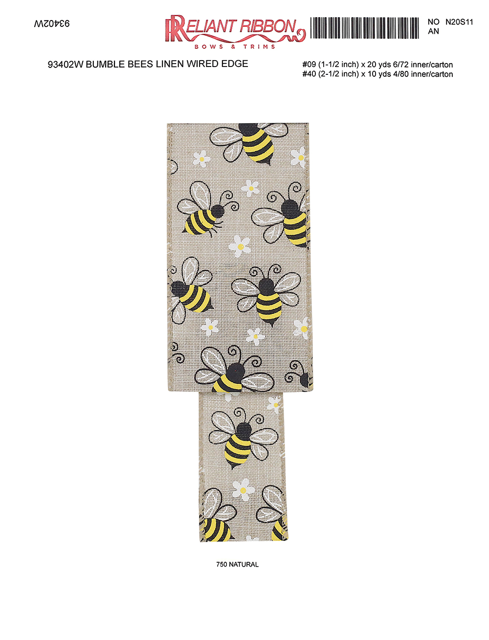 Bumblebees White 1 1/2 inch x 10 Yards Ribbon - by Jam Paper