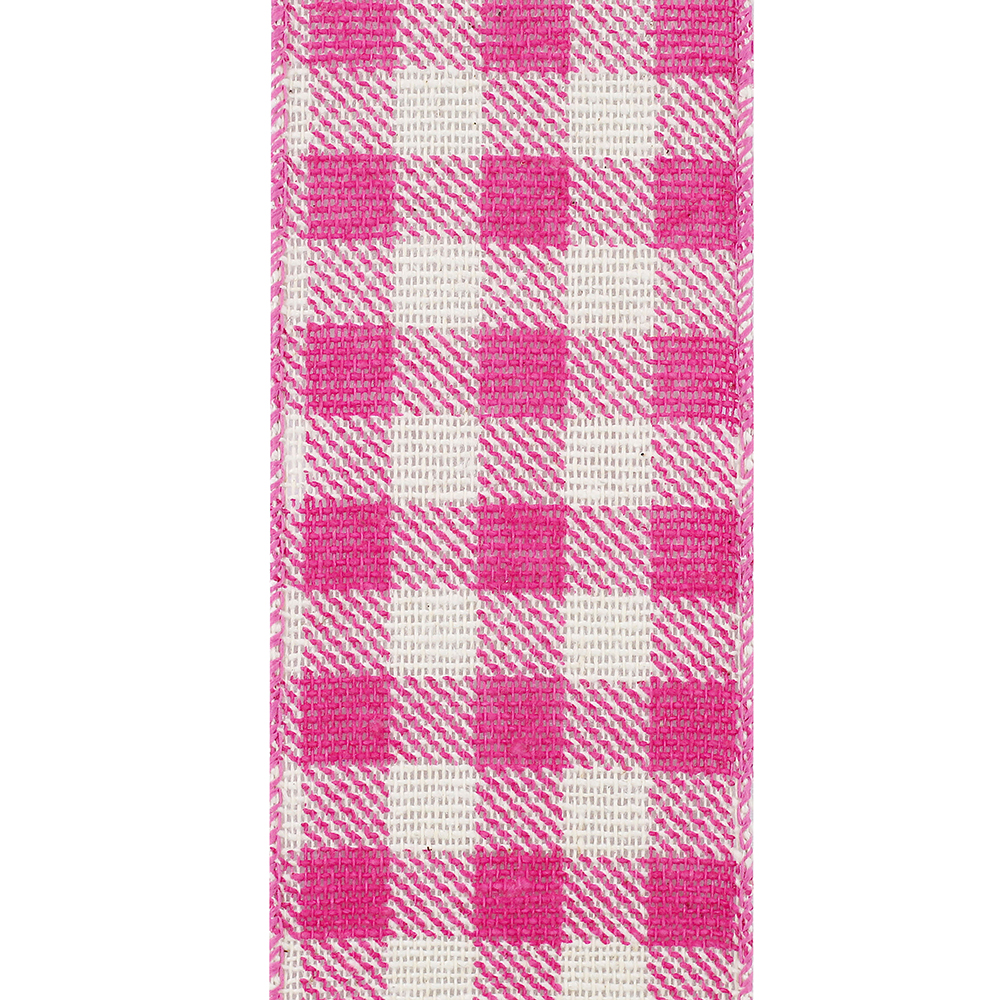 Ribbon - Gingham Hopsack Twill Wired Edge, Hot Pink, 2-1/2 Inch, 10 Yards
