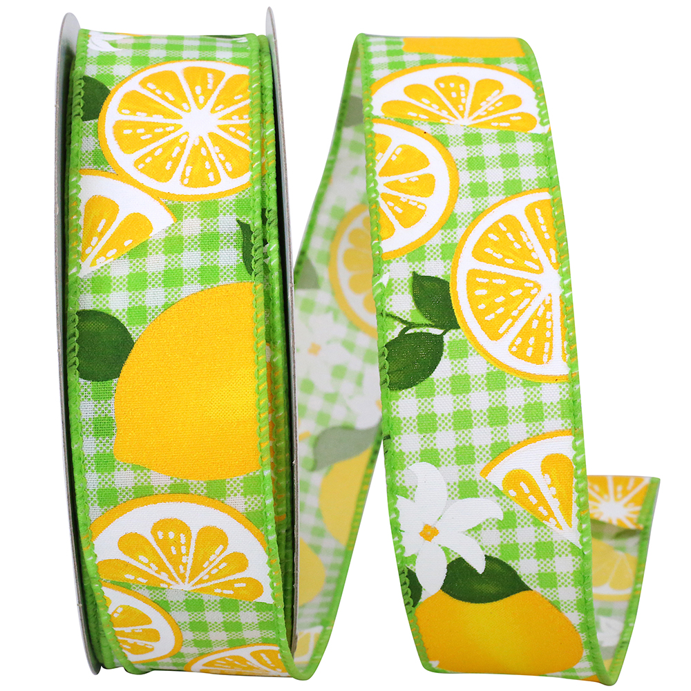 工芸品 Lemon LEMON ON LIME GINGHAM WIRED EDGE