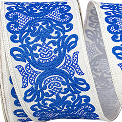 REGAL FILIGREE CHINOISERIE PRINTED DUPIONI WIRED EDGE RIBBON