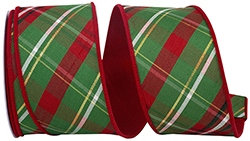 PLAID DUPIONI VERDE DIAGONAL RED BACKED WIRED EDGE