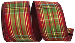 PLAID CRANBERRY METALLIC DELUXE BACKED WIRED EDGE