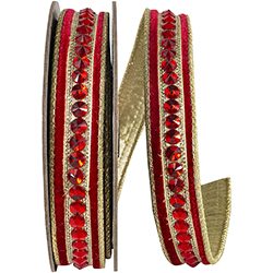 JEWELED CENTER PLUSH VELVET DELUXE METALLIC DUPIONI BACKED WIRED EDGE RIBBON