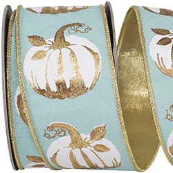 WHITE GILDED PUMPKIN DELUXE WIRED EDGE RIBBON