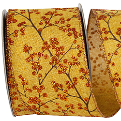 FOREST TONAL BERRY BRANCHES LINEN WIRED EDGE RIBBON