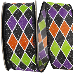 HALLOWEEN DIAMOND COLORS GLITTER WIRED EDGE RIBBON