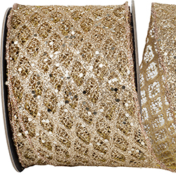 GLITTER SEQUIN DIAMOND NET WIRED EDGE RIBBON