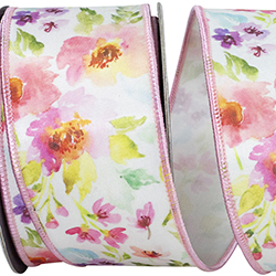 WATERCOLOR FLOWERS DELUXE FUSED WIRED EDGE RIBBON