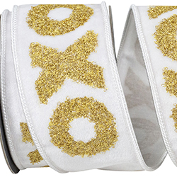 XO HUGS AND KISSES EMBROIDERY DELUXE BACKED WIRED EDGE RIBBON