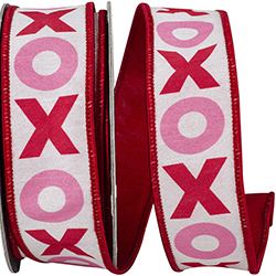 XO HUGS AND KISSES DUPIONI BACKED WIRED EDGE RIBBON