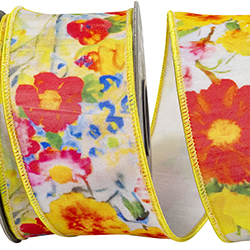 FLOWERS COLORS DELUXE DUPIONI BACKED WIRED EDGE RIBBON