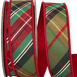 HOLIDAY TRADITION HIGH FASHION DIAGONAL FUSED DUPIONI BACKED WIRED EDGE RIBBON
