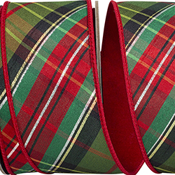 HOLIDAY TRADITION HIGH FASHION DIAGONAL FUSED DUPIONI BACKED WIRED EDGE RIBBON