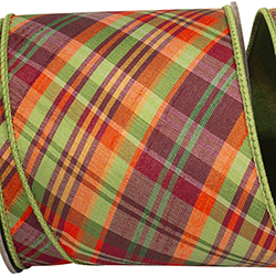PLAID TIERRA SAGE DIAGONAL FUSED DUPIONI BACKED WIRED EDGE RIBBON