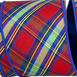 DIAGONAL PLAID KAMILS TRADITION DUPIONI FUSED BACKED WIRED EDGE RIBBON